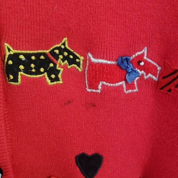 Berek Dog Cardigan Red Knit Cotton Blend V Neck Sweater Womens Size Large - Picture 5 of 15